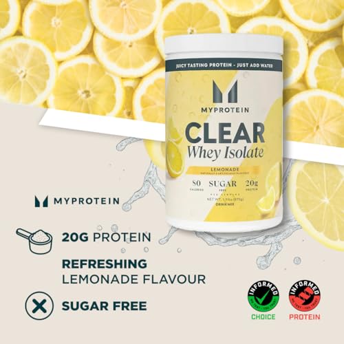 Image of Myprotein Clear Whey Isolate Protein Powder, 35 Servings (1.9lbs) Lemonade, 20g Protein per Serving, Naturally Flavored Drink Mix, Daily Protein Intake for Superior Performance