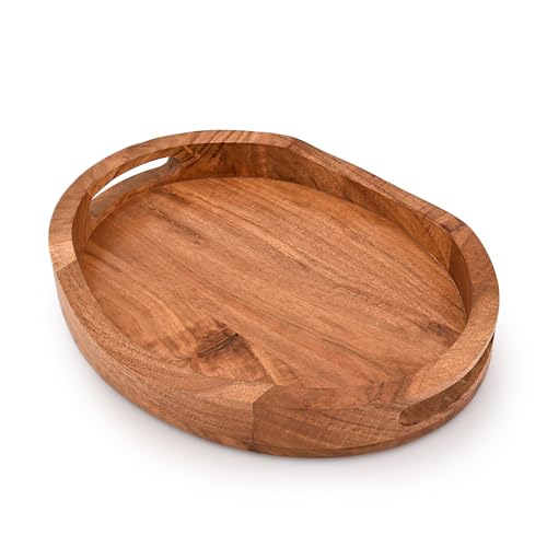 Plateau en bois d'acacia rectangulaire avec poignées pour décoration de table - 4