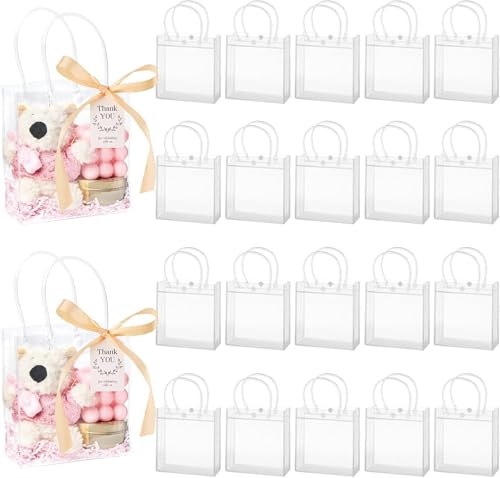 Mauproy 50 Pack Clear Gift Bags With Handles, Party Favor Bags With Ribbons A...