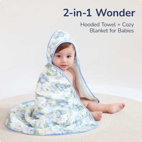 Image of Baby Hooded Towel 2 Pack, Ultra Absorbent & Soft Muslin Baby Towel - 32 x 32 Inches, Baby Bath Towel for Newborns, Infants & Toddlers, Ideal for Bath Time, Pool & Beach