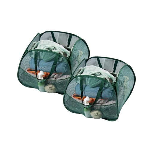Image of Collapsible Laundry Basket 90L, Foldable Mesh Pop-up Laundry Hamper with Handles, Dirty Clothes Hamper for Laundry with Side Storage Pocket(Green, 2PCS)