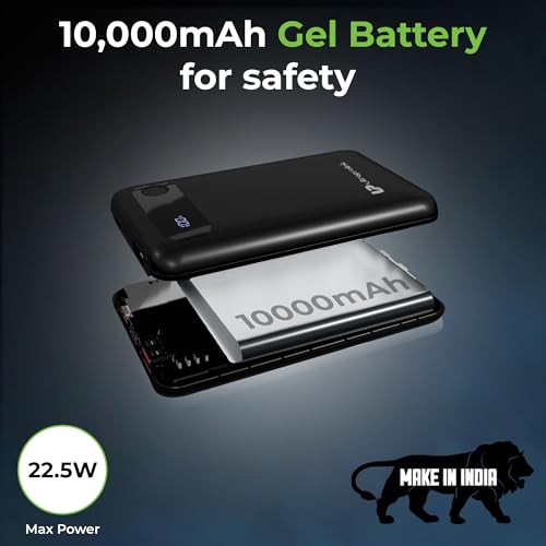 Image of UltraProlink Power Bank 10000mah Fast Charging|16.8mm Slim|22.5W QC-PD-PPS Fast Charging Battery Bank|with USB-C & iPhone Cable|Digital Display|Power Bank for Tablets & Smartphones| Black |UM1127