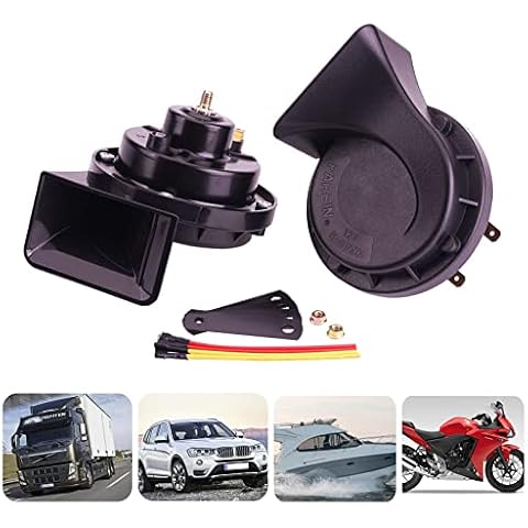 AOLIHAN Horns Car Horn Loud Train Horn for Truck Air Electric Snail Horns 12v Waterproof Motorcycle Horn Double Airhorn for Car Motorcycle Boat Truck (black horn) Cover