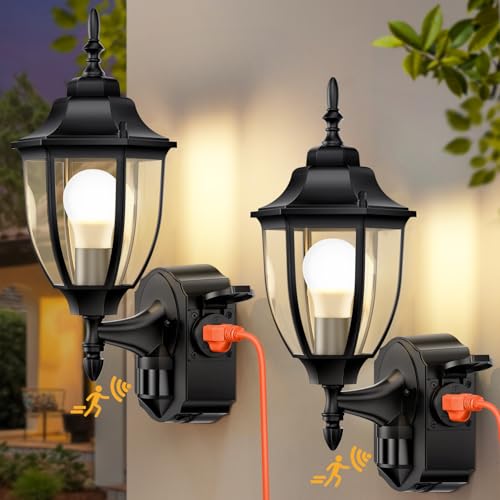 OYKYOHEI 2 Pack Porch Lights with Outlet, Motion Sensor Outdoor Lights, Updated Dusk to Dawn...