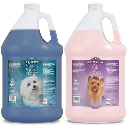 Image of Bio-Groom Super Whitening Dog Shampoo, Cruelty-Free, 1 Gallon Each, Pack of 2 | Silk Creme Rinse Conditioner, Dog & Pet Bathing Supplies, Hair Detangler, Puppy Wash, Grooming Supplies