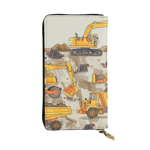 Portefeuille en cuir pour femme au motif camions de chantier avec fermeture éclair moderne