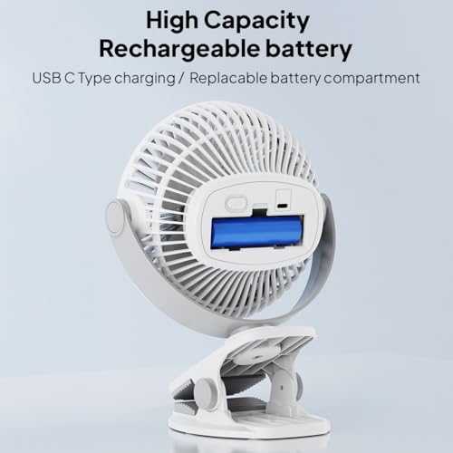 Image of CELLO Air-Vel Electric USB Type C Recharging Portable Fan 1800mah White | Upto 4 Hours Backup, BLDC Silent Motor, 3 Speed Setting, Replaceable Battery | Mini Table Fan For Office Desk, Home & Kitchen