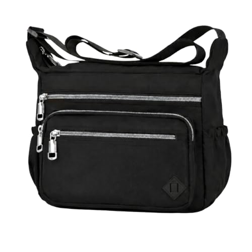 Bolsa Feminina Pequena Transversal em Nylon Crossbody de Ombro com Alça à prova d'água, leve Multi Bolsos Tiracolo (Preto)