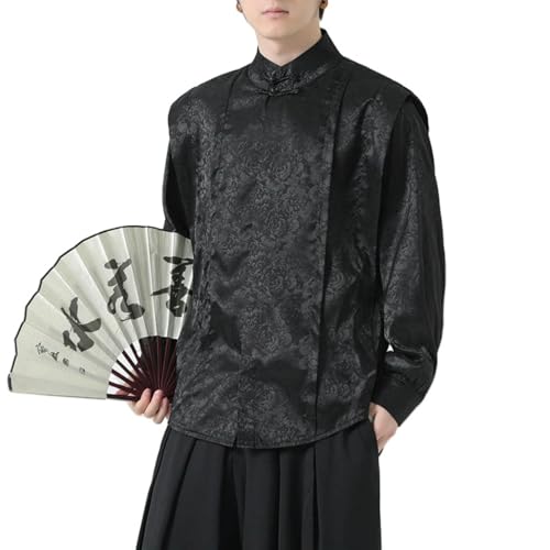 Chemise en lin homme col montant USTZFTBCL style chinois coupe ample rétro