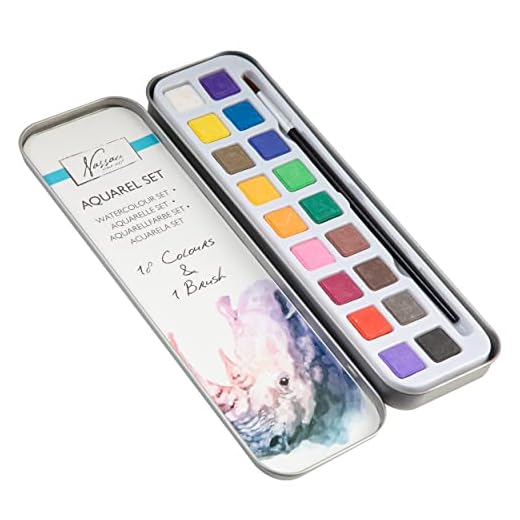 VAN NASSAU FINE ART Caja de Acuarelas | Estuche acuarelas | Set de Pintura de Acuarelas con 18 Colores Surtidos y Pincel | Para Niños | Acuarelas de Viaje | Infantil Art Set Lavable