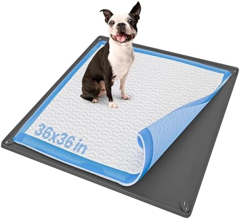 Skywin Pee Pad Holder for 36 x 36 Inches Training Pads – Easy to Clean and Store Dog Puppy Pad Holder – Silicon Wee Wee Pad Holder, No Spill Puppy Pad Holder (Grey)