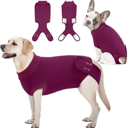 Image of IDOMIK Dog Recovery Suit for Neuter Spay,Anti-Licking Dog Surgical Bodysuit | Soft Dog Recovery Onesie Protects Abdominal Wounds, Easy to Wear, Easy Potty Breaks, E-Collar Cone Alternative,Purple,S