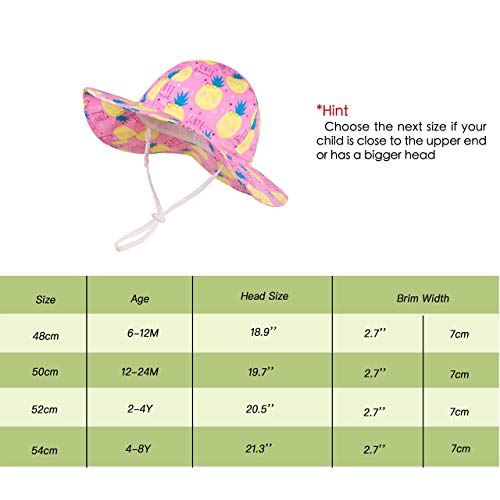 Langzhen Upf Beach Sun Protection Hat For Baby Girls Adjustable Toddler Kids Hat Wide Brim Summer Play Hat With Chin Strap(Pineapple,M: 1T-2T (50Cm /19.7")) #TOP5