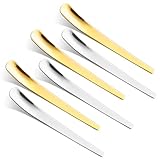 Ziha OTZMA 6-Piece Dessert Spoons Set, Premium Stainless Steel Tea Spoons for Dessert, Ice Cream, Fruit Salads, Yogurt,Elegant Modern Spoon for Everyday Use & Formal Dining (3 Gold & 3 Silver)