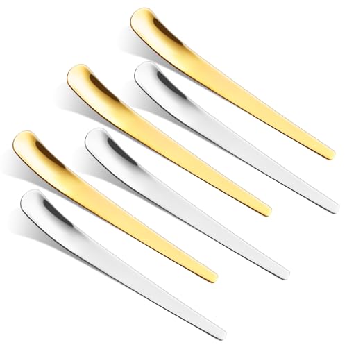 Ziha OTZMA 6-Piece Dessert Spoons Set, Premium Stainless Steel Tea Spoons for Dessert, Ice Cream, Fruit Salads, Yogurt,Elegant Modern Spoon for Everyday Use & Formal Dining (3 Gold & 3 Silver)