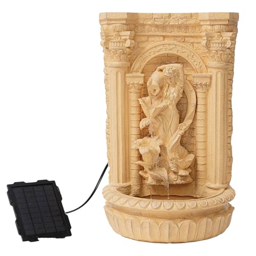 Image of XBrand 30.3 inch Tall Solar Powered Outdoor Wall Fountain with Maiden Holding Pot - Classic Waterfall Design, Weather-Resistant Polyresin, Brown for Garden & Backyard Decor