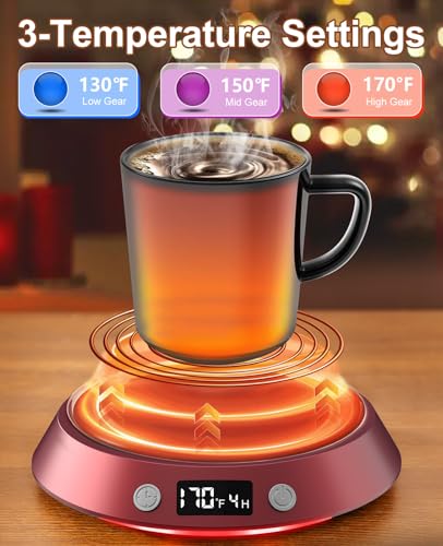 Image of Kepwam Coffee Mug Warmer - 50W Electric Coffee Warmer for Desk 3 Temp Settings & 2-9 Timer Smart Cup Warmer for Desk Candle Warmer Plate with LED Lights Beverage Tea Milk Warmer for Home & Office