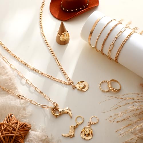 Image of Ecally Bohemian Western Jewelry Turquoise Set Women Country Pendant Long Choker Layered Bracelets Earrings Ring for Women