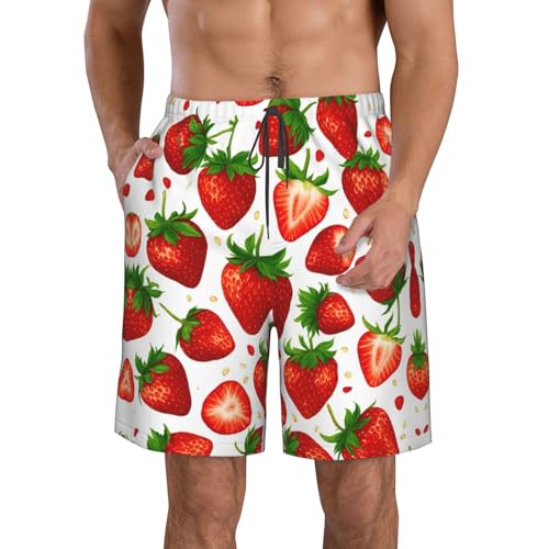 Strawberry Print Mens Beach Pants Men's Novelty Swimtrunks Quick Dry Lining Beach Board Shorts S-3XL