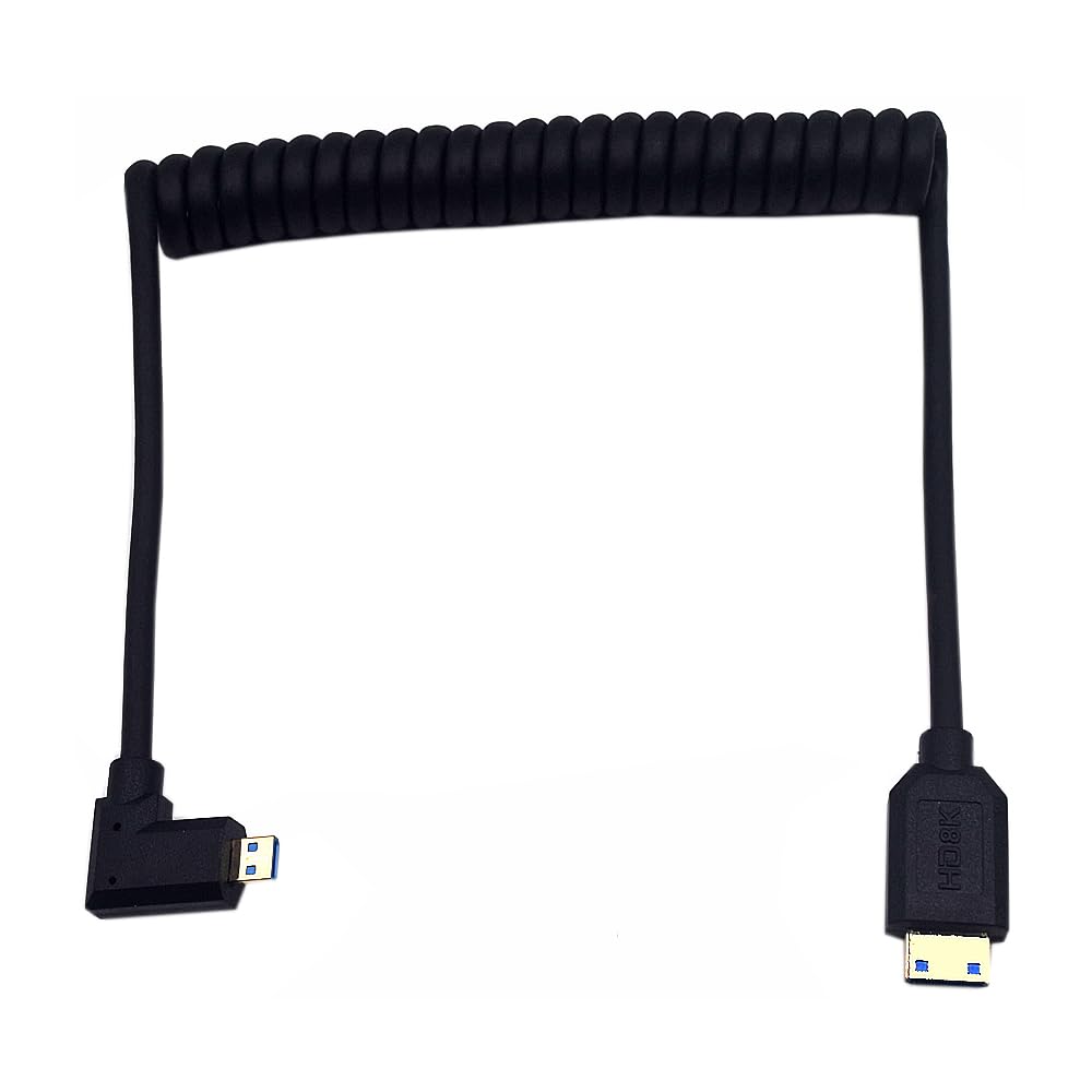 Câble Mini HDMI vers Micro HDMI 8K spiralé de 1,2 m coudé à 90°