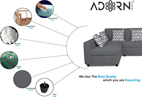 Image of Adorn India Rio Highback L Shape 6 Seater Sofa Set (Left Hand Side) (Grey) (3 Year Warranty)