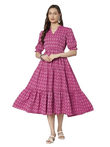 Image of Dress for Women | One Piece for Women | Long Stylish Women Dress Fit & Flare Maxi Dress, Cotton Summer Calf Length Dress