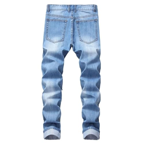Men's Fashion Slim Fit Straight Leg Patchwork Jeans Retro Hip Hop Ripped Hole Denim Pants3
