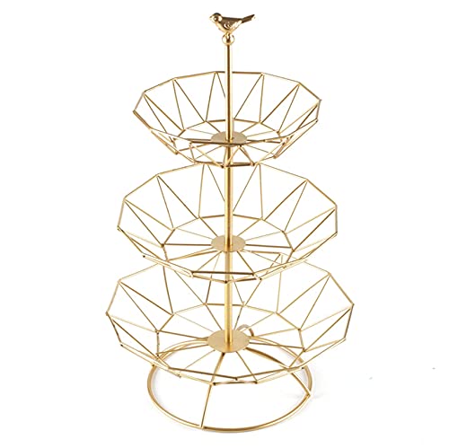 ZJYWMM Decorative Fruit Basket 3 Floors - Metal Fruit Etagere (47X 28.5/24.2/19.5Cm) for More Space on The Worktop - Hollow Exquisite Fruit Bowls for Storage Vegetables, Snacks,Gold
