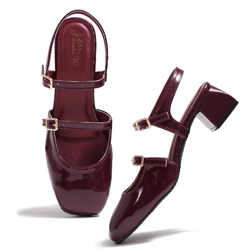 Image of JM LOOKS Women's Mary Jane Pumps, Chunky Low Block Heel, Double Adjustable Ankle Buckle Straps for Women & Girls