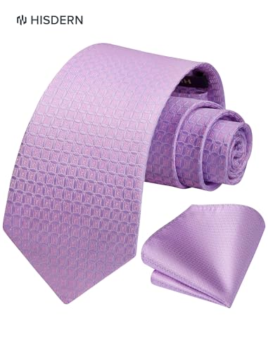 Image of HISDERN Mens Ties Plaid Tie and Pocket Square Set Classic Woven Formal Checkered Neckties & Handkerchief Wedding Party