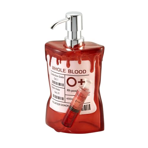 Avanti Linens Soap Dispenser Decorative Lotion Pump for Bathroom or Kitchen Countertop Hand Painted Resin Halloween Decor (Blood Bag)
