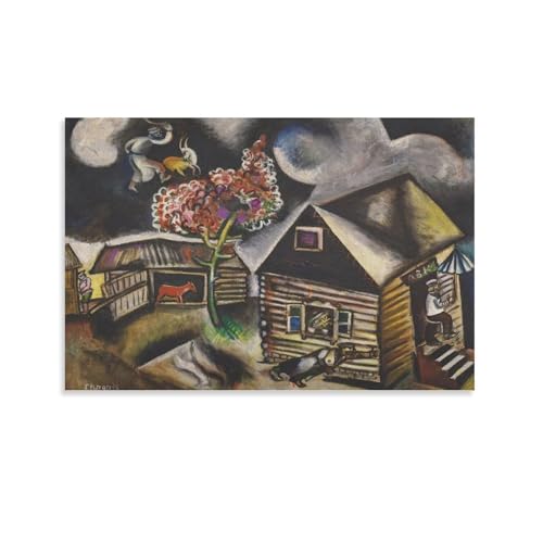 Impression sur toile Marc Chagall Pluie - Tableau déco moderne 40 x 60 cm pour salon