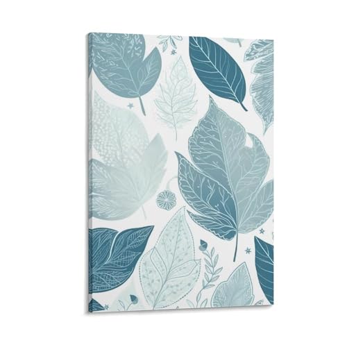 Toile murale anti-mur vide : cadre feuilles bleues apaisant 50x75 cm