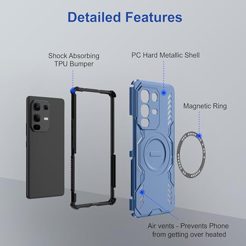 Image of Zapcase Back Case Cover for Infinix Note 50s 5G+ | Magnetic Case with Built-in Metal Ring | Supports MagSafe Charger, Wallet & Car Mount | Shockproof Hybrid PC + TPU | Blue
