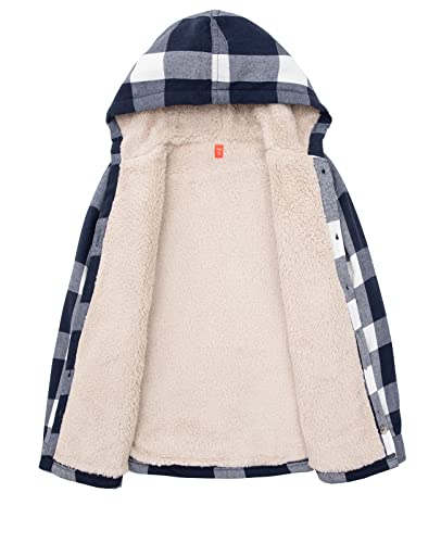 Image of ZENTHACE Boys Sherpa Fleece Lined Flannel Plaid Button Down Shirt Jacket,Hooded Flannel Shirt with Hand Pockets