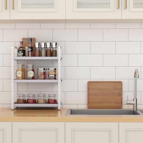 Image of HNRLOY Bathroom Counter Organizer,Bathroom Countertop Organizer,Counter Shelf,Countertop Storage,Organization and Storage,Makeup Shelf,Sink Caddy(Grey 3 Tier)