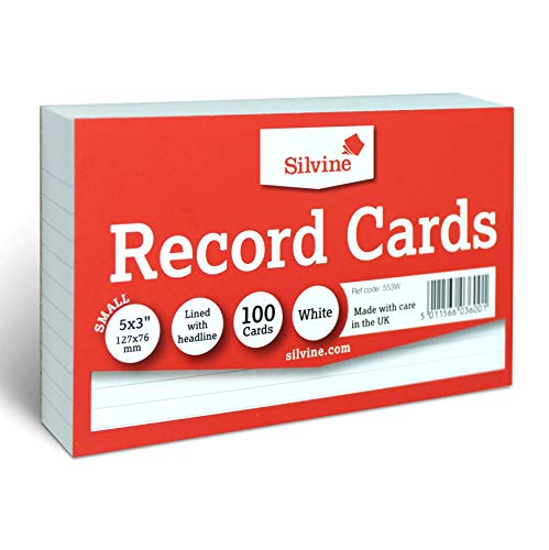Silvine5x3" Record Cards - Lined with headline, 100 cards per pack. Ref 553W (127 x 76mm)