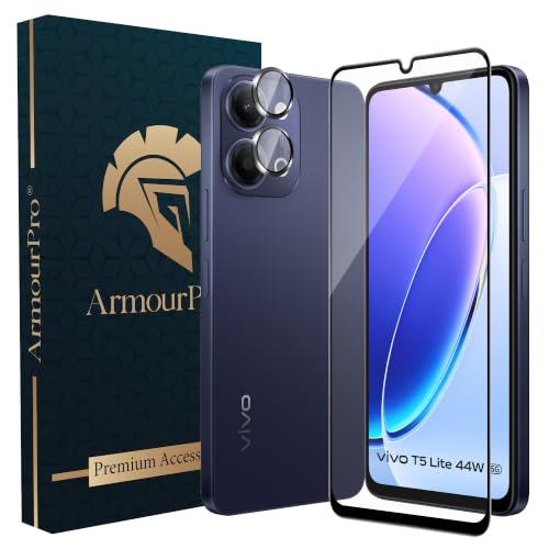 Image of ArmourPro Edge to Edge Tempered Glass for Vivo T5 Lite with Black Camera Ring Guard, 9H Screen Protector, Anti-Scratch, Anti-Fingerprint, Bubble-Free Installation Kit