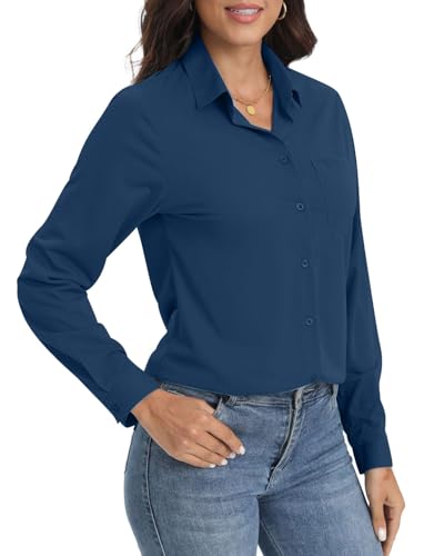 Image of Soft Wrinkle-Free Button Down Stretch Shirts for Women, Breathable Moisture-Wicking Casual Work Dress Tops