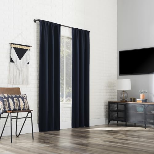 Sun Zero Bergen Theater Grade Extreme 100% Blackout Rod Pocket Curtain Panel, 40" x 96", Navy by Sun Zero - Image 6