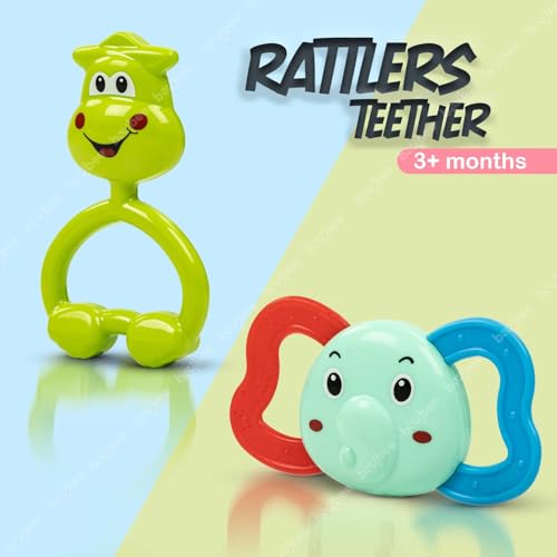 Image of Baybee 5 Pcs Baby Rattle Teether Toy Set for Newborns | Soft BPA Free Food Grade Silicone Teething Toys | Colorful Infant Rattles & Chew Toys for Babies 3+ Months | Safe Baby Essentials Gift Pack