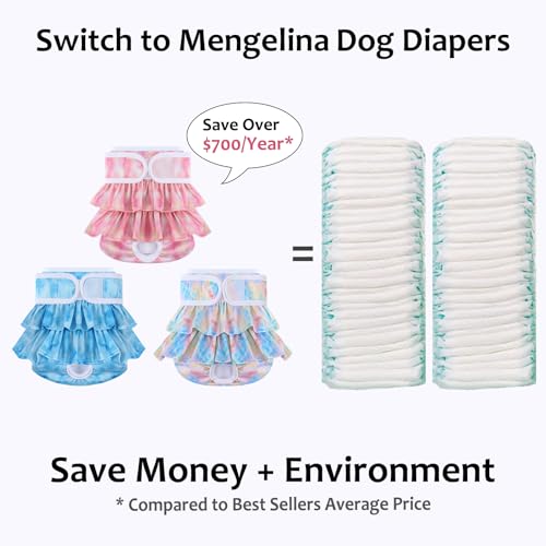 Image of Reusable Dog Diapers Washable (3 Pack), Puppy Diapers Highly Absorbent for Heat & Urination Issues, XS