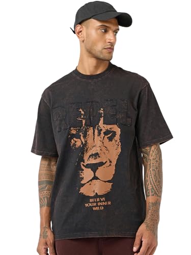 T-shirt en coton Bewakoof pour homme avec col rond bicolore noir et rouge en taille XXL