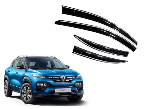 Image of CAR SAAZ Chrome Line Door Visor for Kiger (2021-2025)(Set of 4Pcs) | Rain Guard | Wind Deflector
