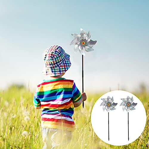 VALICLUD 2 pinwheels brilhantes reflexivos, giratórios holográficos, cata-vento com estacas, espanta