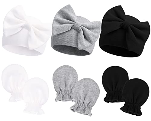 Image of Newborn Beanie Hat Gloves Set, Baby Girl Beanie Spring Summer Autumn Winter Hats for Newborn Infant Cotton