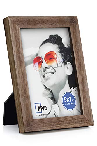 RPJC 5x7 Picture Frames Made of Solid Wood High Definition Glass for Table Top Display and Wall Mounting Photo Frame Carbonized
