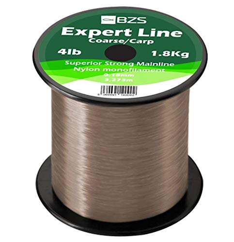 BZS Expert Carp Coarse Fishing Line Nylon Monofilament - Strong Tension High Load String Spool 4lb 5lb 6lb 8lb 10lb 12lb 15lb 20lb 25lb 30lb 40lb 50lb 60lb - Brown