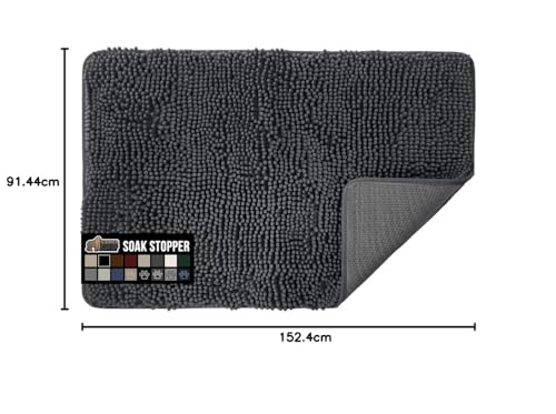 Image of GORILLA GRIP SoakSTOPPER Dog Door Mat, 60x36 Machine Washable Rug Absorbent Doormat Captures Moisture Mud Dirt, Quick Dry Soft Chenille Entryway Rugs Indoor Entrance Mats for Dog Paws, Charcoal