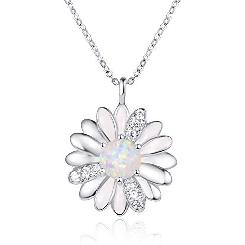 KINGWHYTE Daisy Necklace Gifts for Women 925 Sterling Silver Opal Daisy Pendant Spring Flower Necklace Jewelry Graduation Birthday Celebrate Congratulation Gift